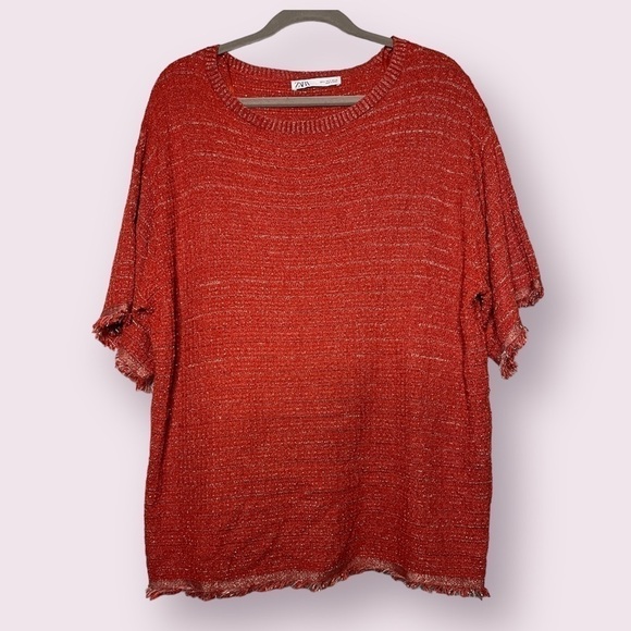 Zara Orange Metallic Oversized Knit Shirt Small - Picture 11 of 11